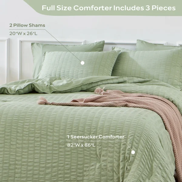 JELLYMONI Seersucker Comforter Set, 3 Pieces Fluffy Bedding, All Season Lightweight Bedding Sets with Comforter, Pillow Shams - Image 4