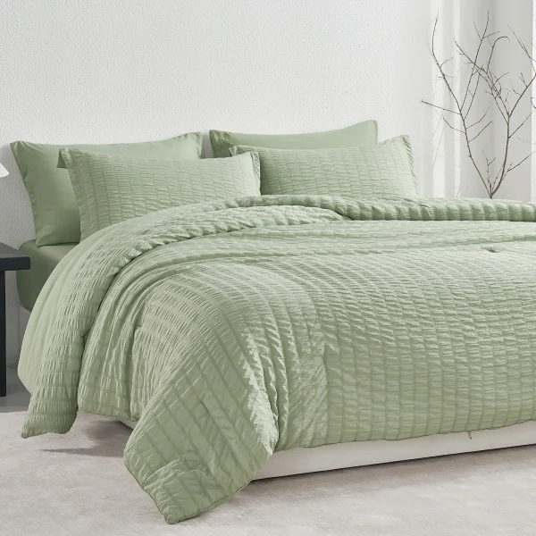 JELLYMONI Seersucker Comforter Set, 3 Pieces Fluffy Bedding, All Season Lightweight Bedding Sets with Comforter, Pillow Shams