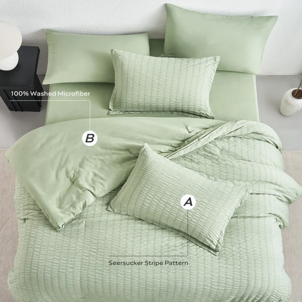 JELLYMONI Seersucker Comforter Set, 3 Pieces Fluffy Bedding, All Season Lightweight Bedding Sets with Comforter, Pillow Shams - Image 2